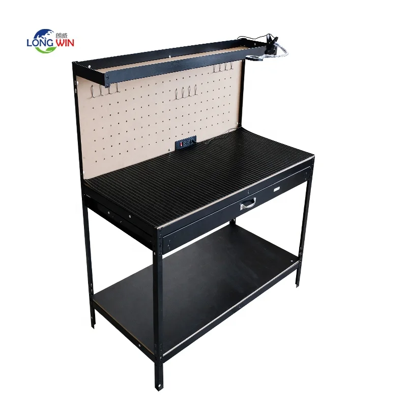 Pegboard Back Wall Mobile Workbench Industrial Heavy Duty Woodworking Workbench for Garage