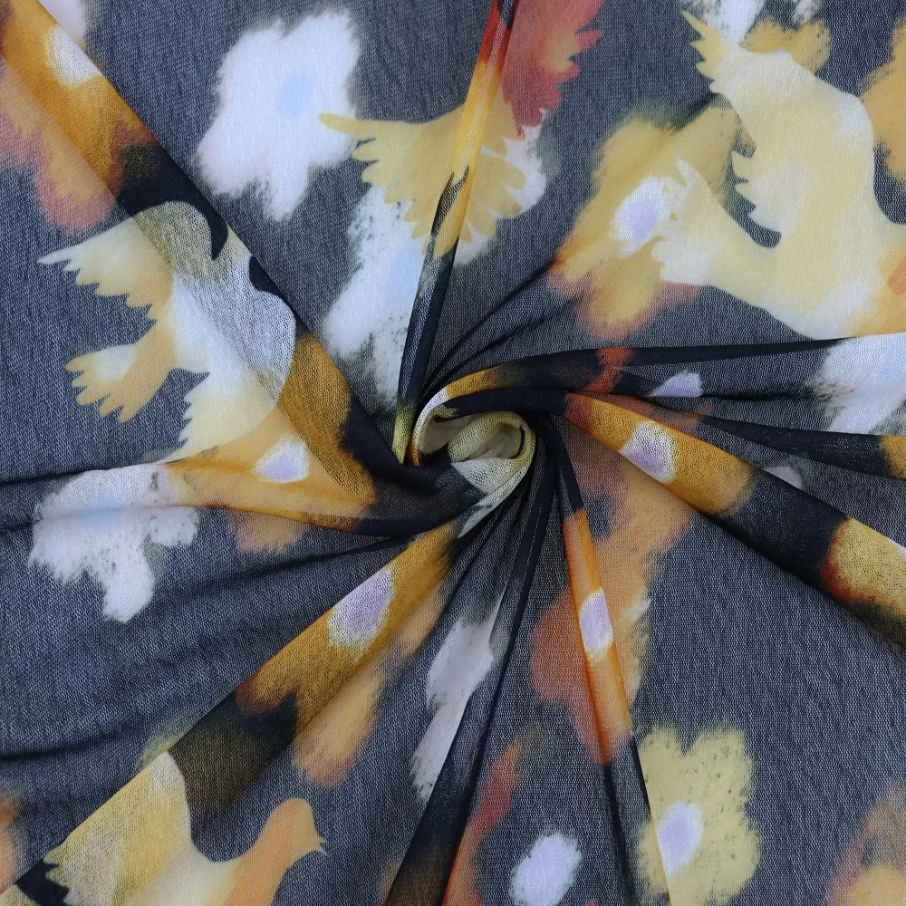 Custom 4 Way Stretch 77gsm Printed 88% Polyester 12% Spandex Mesh Fabric For T-shirts