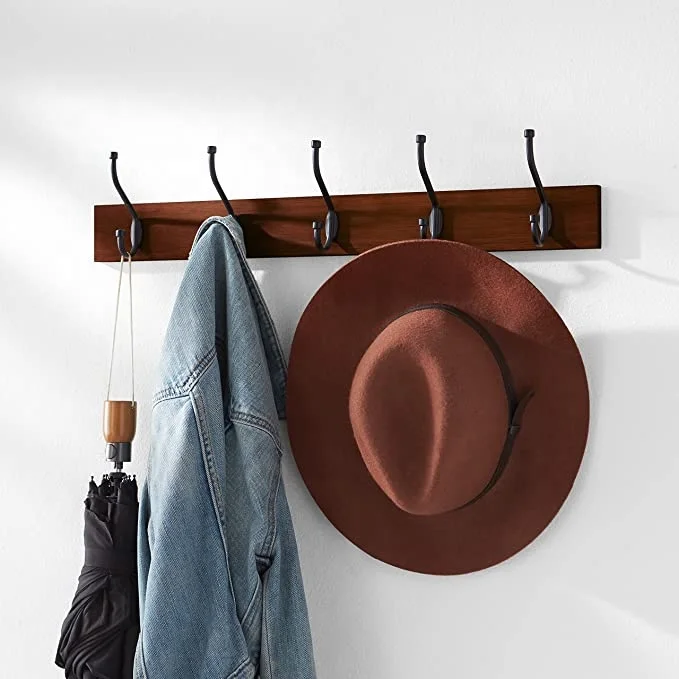 wholesale custom High quality Wall Mounted Farmhouse Coat Rack Light Walnut hanging shelf