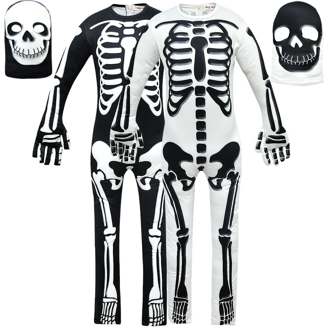 Horror Skeleton Boys Girls Costume Halloween Role Play Party Clothing Cosplay Skeleton Jumpsuit Romper with Mask