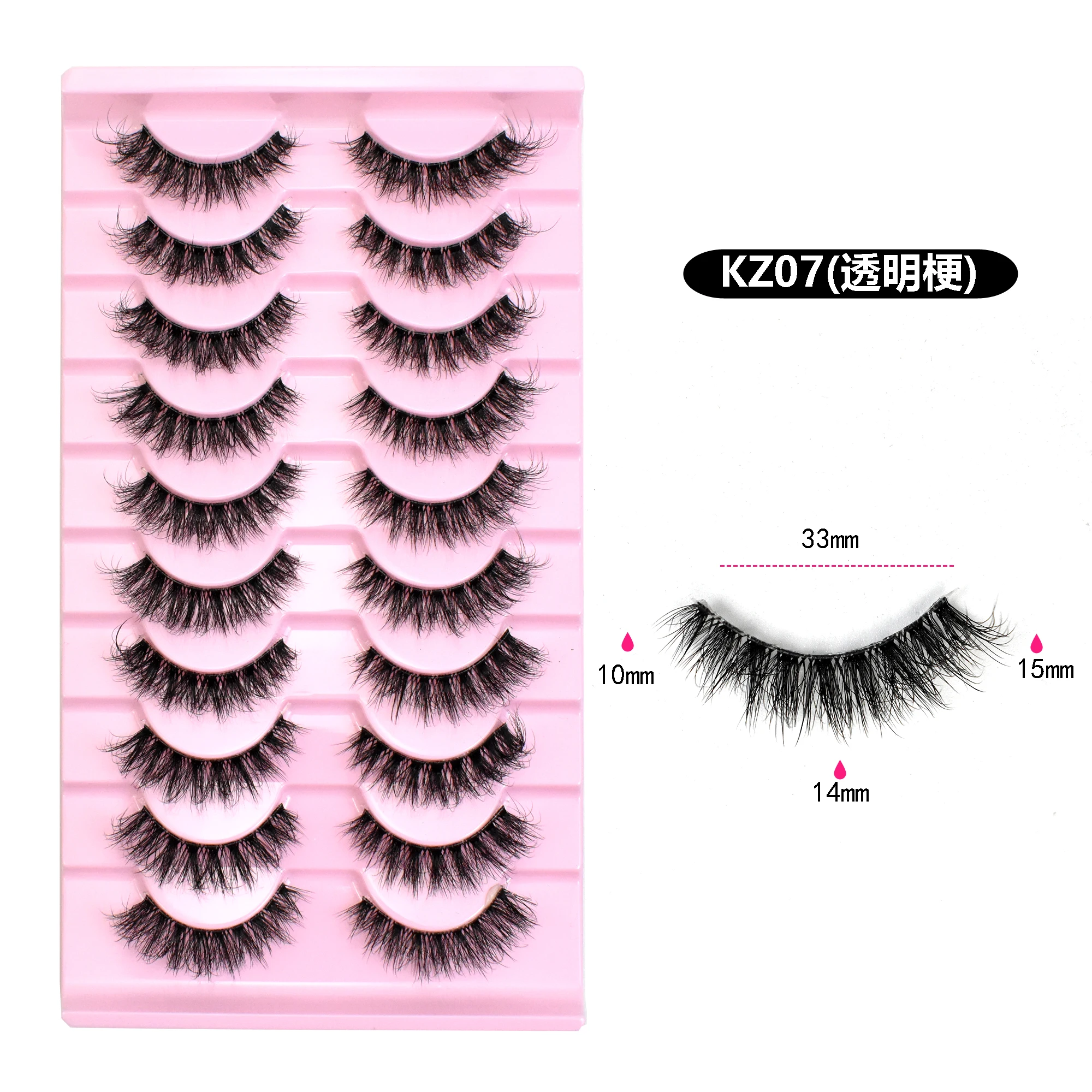New Design Beauty Makeup Handmade 3D Faux Mink Strip Fiber Synthetic Silk Lashes 10 Pairs Unit pink package