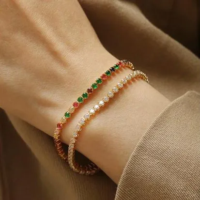 Maxery Color Zircon Necklace Bracelet Designer INS Fashion Retro Color Diamond Jewelry New Product Bracelet