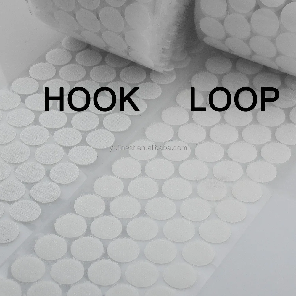 Stock Quality 16mm 20mm adhesive hook and loop round dots sticky coins