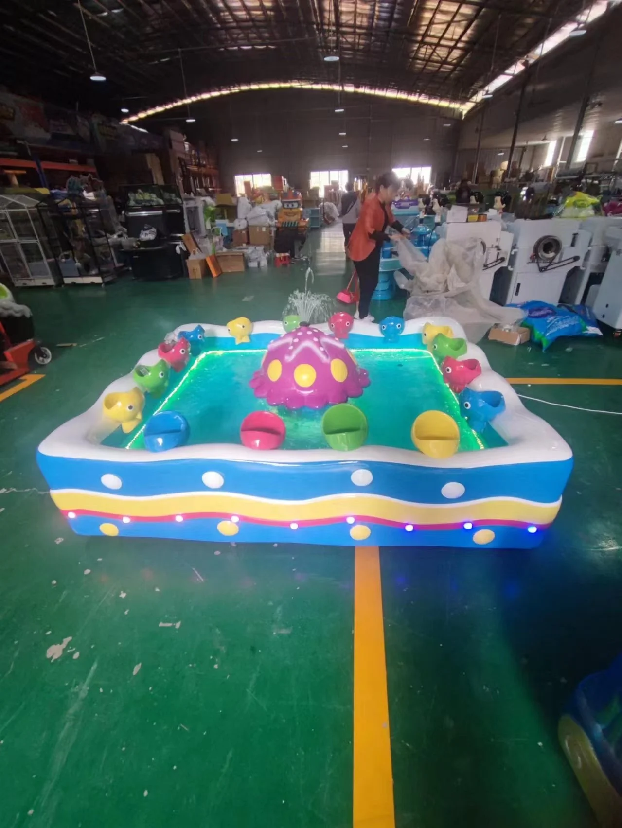 Kids Play Fish Game Machine Music Jellyfish Fiberglass Fish Ponds Toy Fishing Pond For Children Amusement Park Outdoor