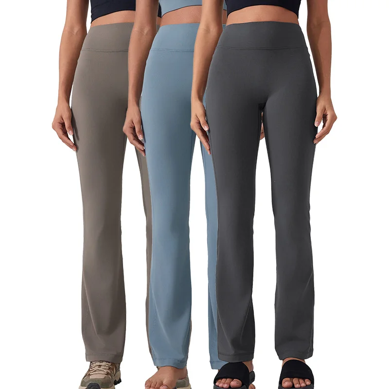 DAW188 Nude Hip Lifting Yoga Flare Pants Dance High Waisted Tummy Control Casual Pants