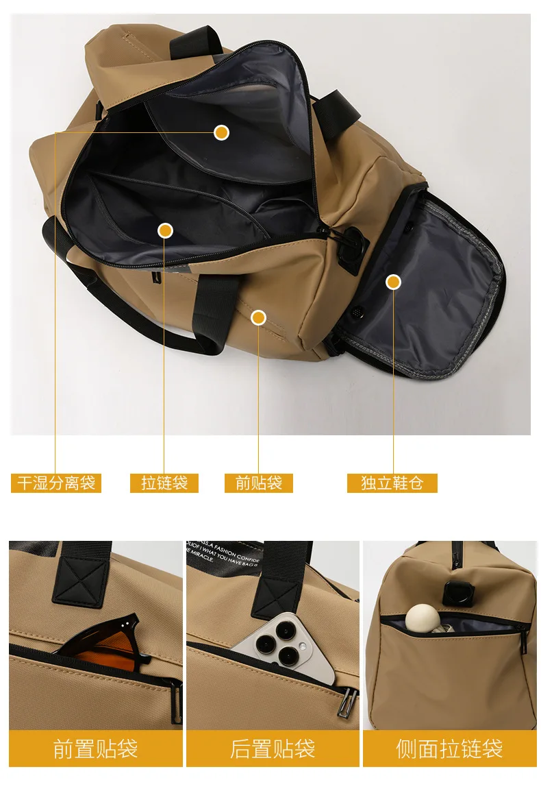 Handheld Reinforced Bag Shoulder Strap Hook Dry wet Separation Independent Shoe Compartment Sports Travel Bag