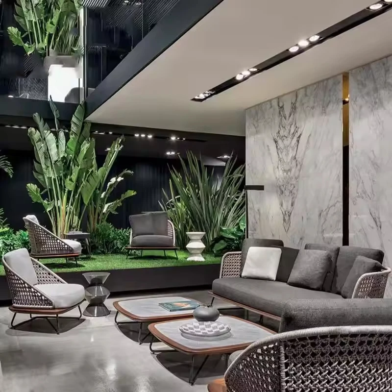 Modern Outdoor Courtyard Aluminum Frame Balcony Rope Chair Sofa Terrace Outdoor Leisure Sofa Garden Combination Furniture Set