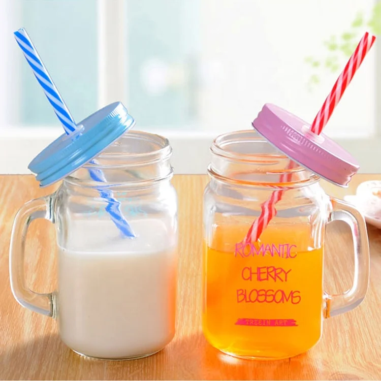 
Custom 16OZ Colorful Logo Printing Drinking Glass Mason Jar for Fruit Juice Bottles 