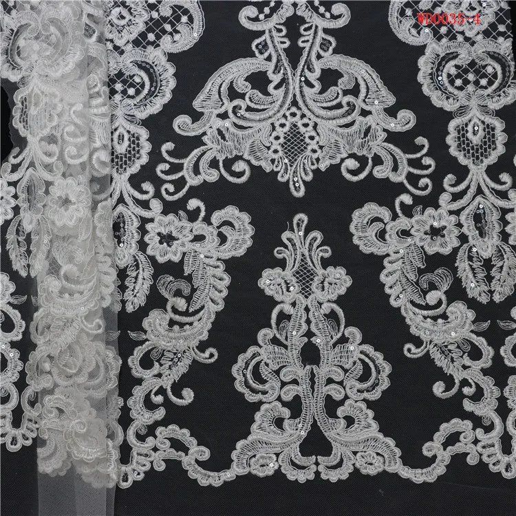 Luxury gold elegant white french Crystal Tube Glass Beads shining sequins fabric  Cord embroidery fabric for wedding party dress