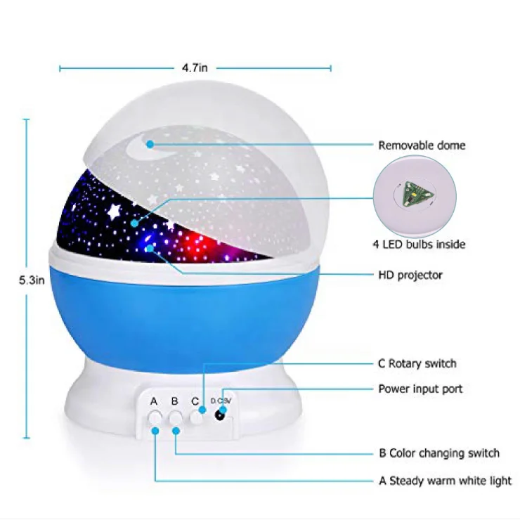 ABS 3AA Battery Dc Charger Sun Sky Star Lighting Master Dream 360 Degree Rotating Projection 4led Night Light Lamp