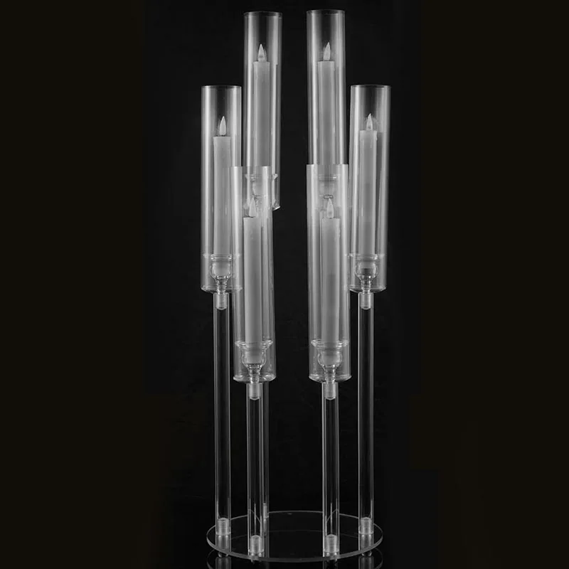 Romantic Wedding Auditorium Table Decoration Transparent Acrylic 6-Arm Candlestick Wedding Centerpieces Table Decorations