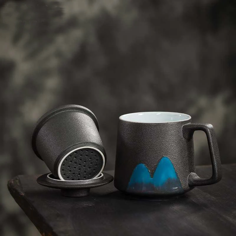 custom logo strainer ceramic porcelain china tea infuser mug cup set with infuser and lid box set