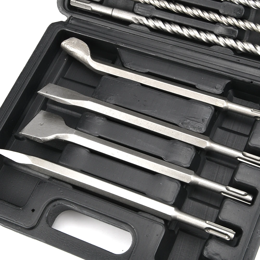 NAIPU 13pcs Masonry Drilling SDS Plus Hammer Drill Bits&Chisel Set For Masonry Concrete Working Kit