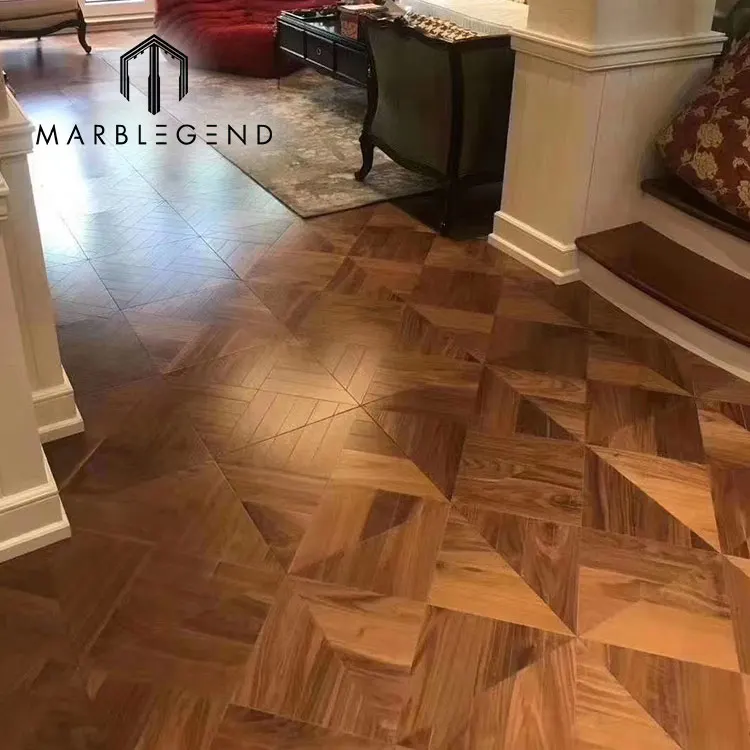 Custom wooden floor parquetry design patterns solid walnut wood parquet flooring for interior decor