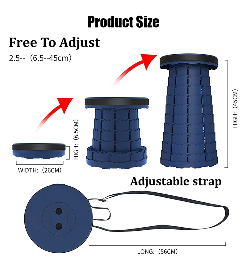Collapsible Retractable Stool Adjustable Folding Stool for Garden Hiking Fishing BBQ with Carry Bag Telescoping Stool