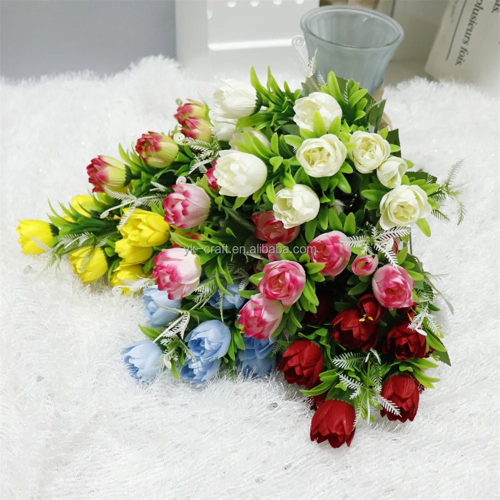 Wholesale Artificial Tulips Flowers Bouquets 6 Colour Tulips Artificial Flower W/Leaves Tulips Artificial Real Touch Flower