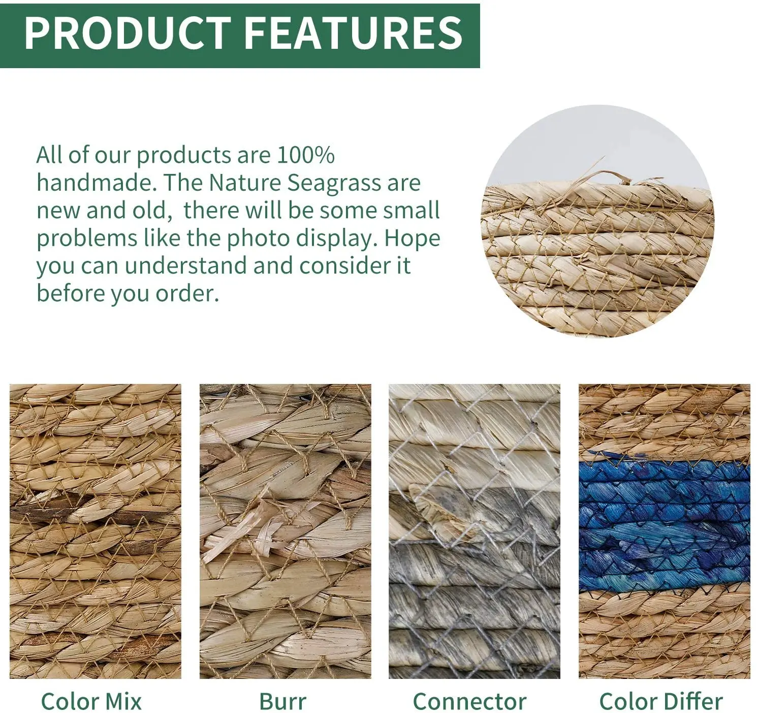 
Factory Amazon Hot Sale 3 Pcs Handmade Woven flower Planter Straw Basket with Waterproof Plastic Liner 