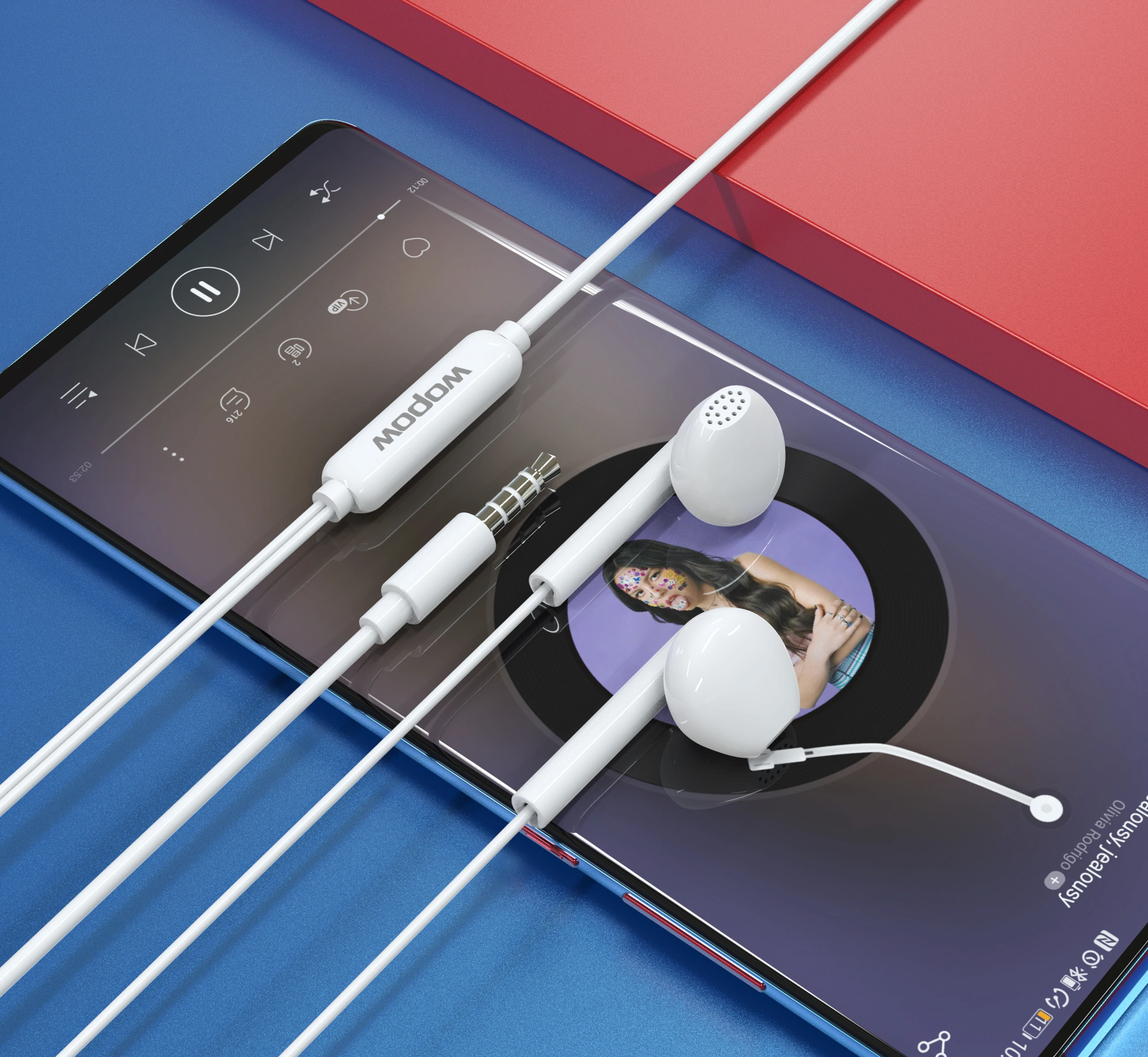 
WOPOW Factory WE01 New 2021 Design 3.5mm Universal Handsfree Microphone Wired Music Headphones Earphone With Mic 