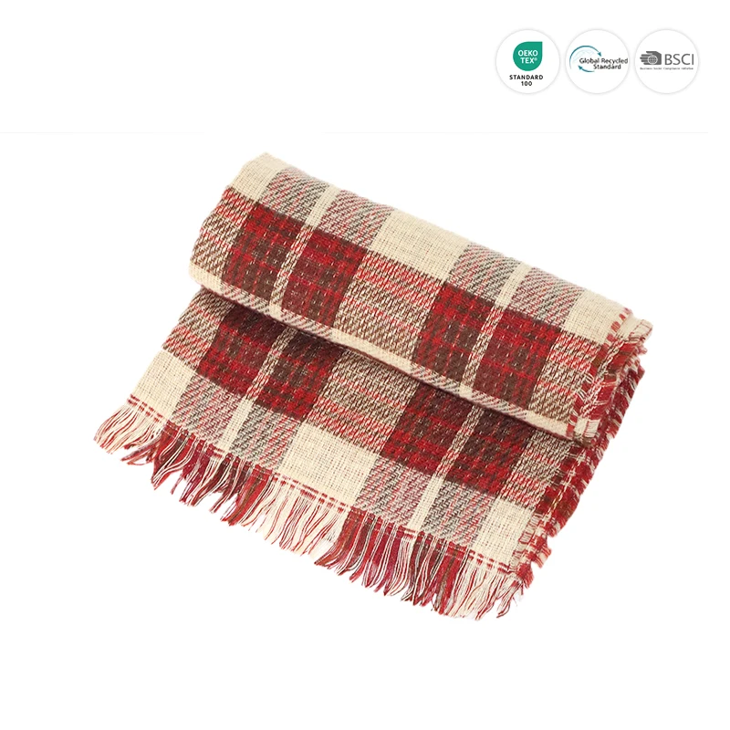 Fashion Long Plaid Winter Snow Man Christmas Acrylic Cashmere Knit Scarf Seamless Jacquard Scarves With Tassels