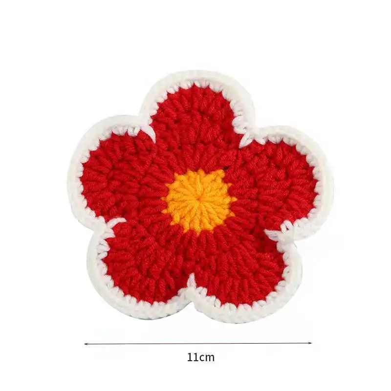 Handmade knitted woolen yarn crochet lace coaster cup mat