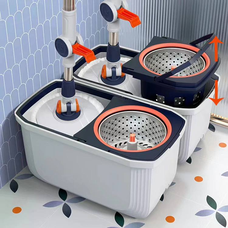 high quality magic 360 spin easy clean cyclone floor cleaning mop and bucket set with big wheels stainless steel wringer