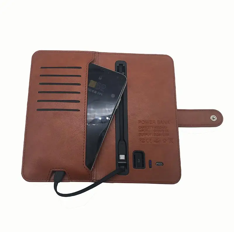 New Products Wirless Charger Power Bank Wallet Mobile Phone Built-in Cable Powerbank