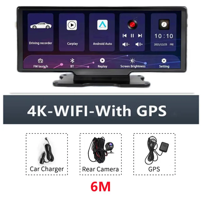 10 26 дюймов 4K 3840*2160P Dash Cam Carplay и Android Авто приборной панели автомобиля видео запись Wi-Fi Запись цикла с помощью приложения на телефоне Автомобильный