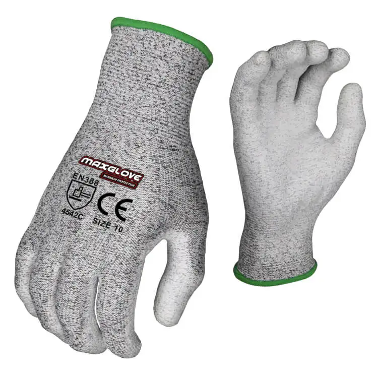MaxiPact Palm Coated PU Cut Resistant Flexible Safety Work Gloves PU Coated Grey Liner Gloves For Work Anti Cut Gloves