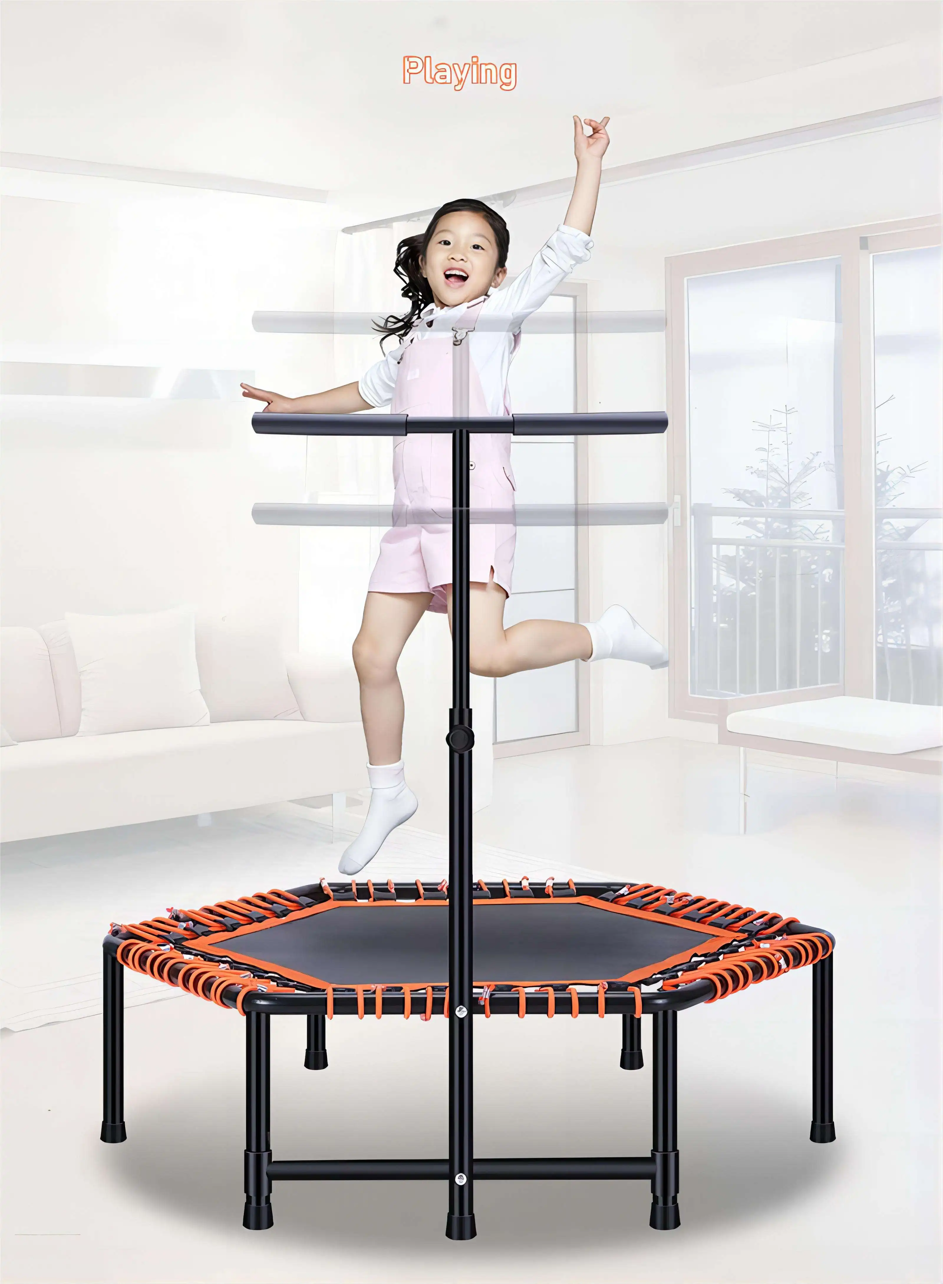 40 Inch Octagonal Trampoline With Adjustable Handle Bar Folding Durable Bungee Jumping Cardio Training Bounce Bed