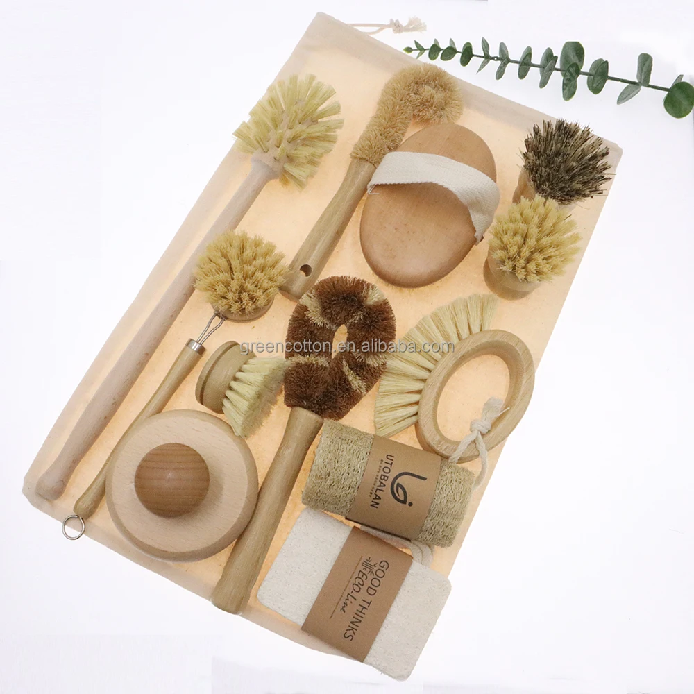 ZZhome Amazon Best Seller Wood Handle Tampico Fiber Kitchen Coco Sisal Wash Brushes Mini Bamboo Dish Cleaning Brush