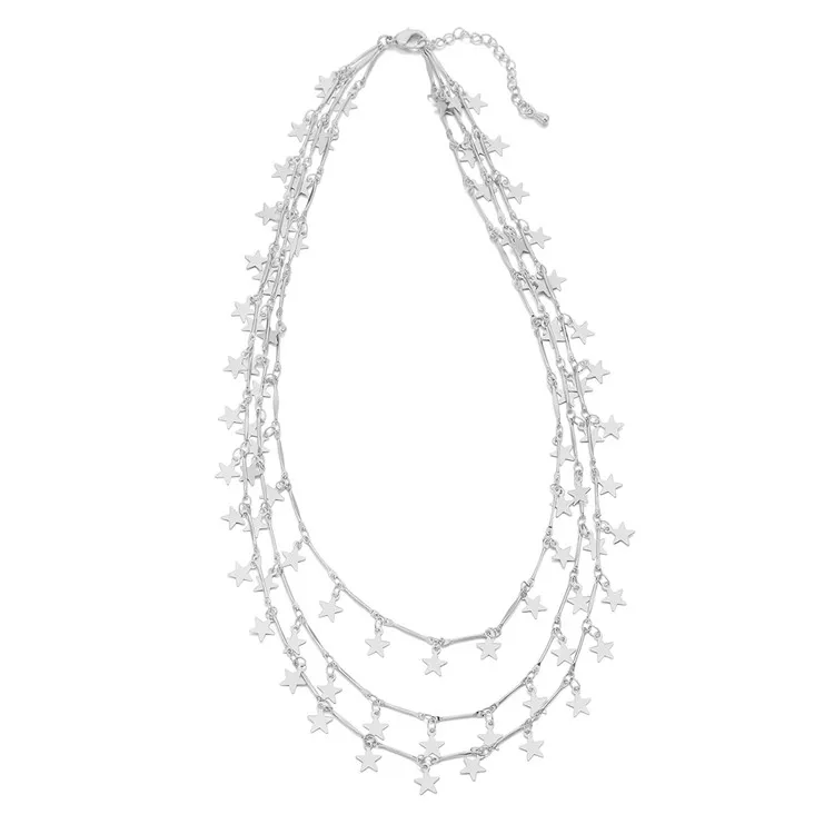 Fashion Gold Silver Stars Multilayer Necklaces For Women Clavicle Chain Five-Pointed Boho Style Necklaces Party Mom Gift