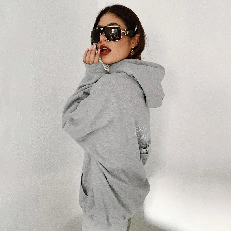 2021 Custom logo Back printed hoodies women 2021  autumn and winter clothing new fashion casual letter sweatshirt