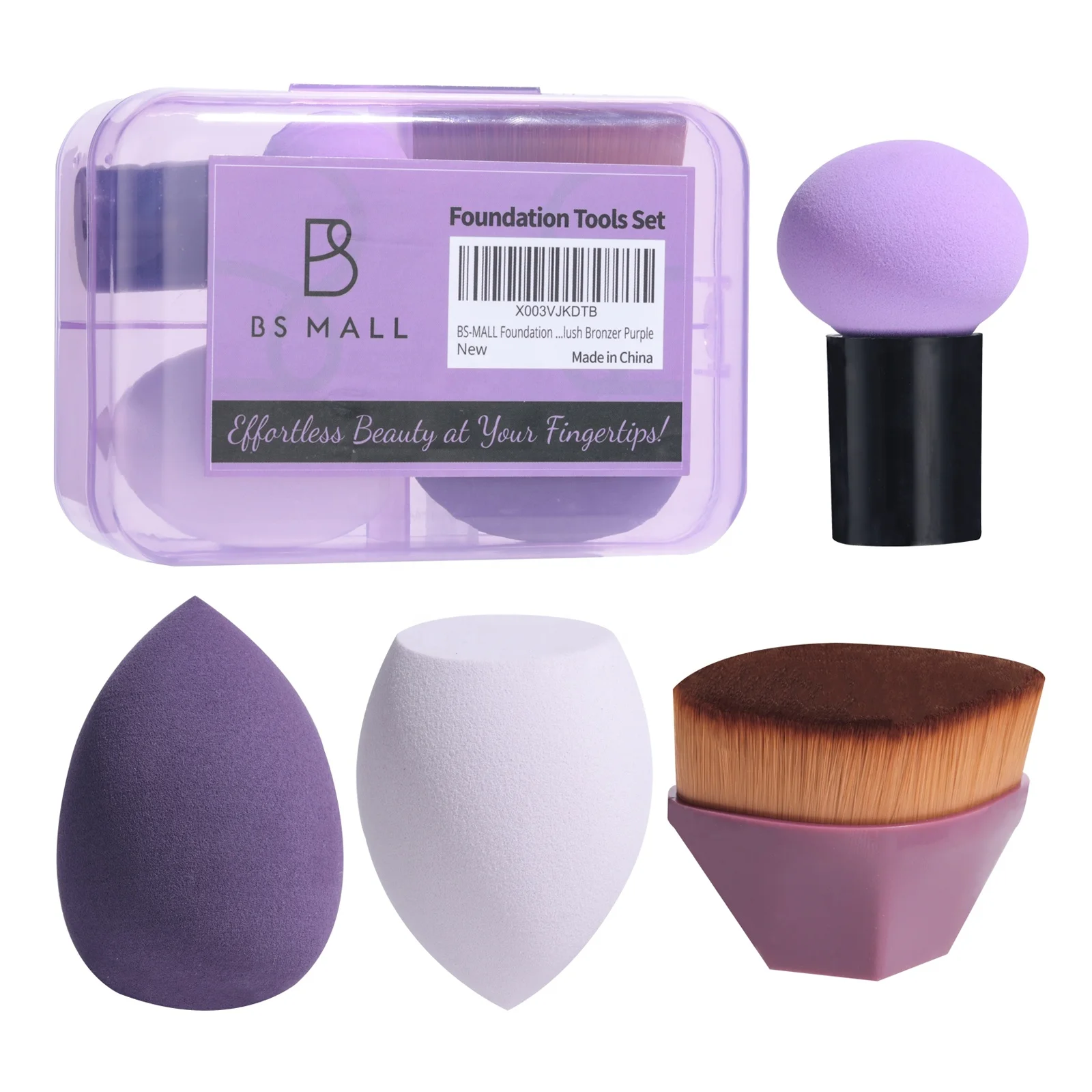BS-MALL Face Makeup Blush Liquid Powder Foundation Kabuki Brush Latex Free Make Up Sponge Foundation Kabuki Brush Set