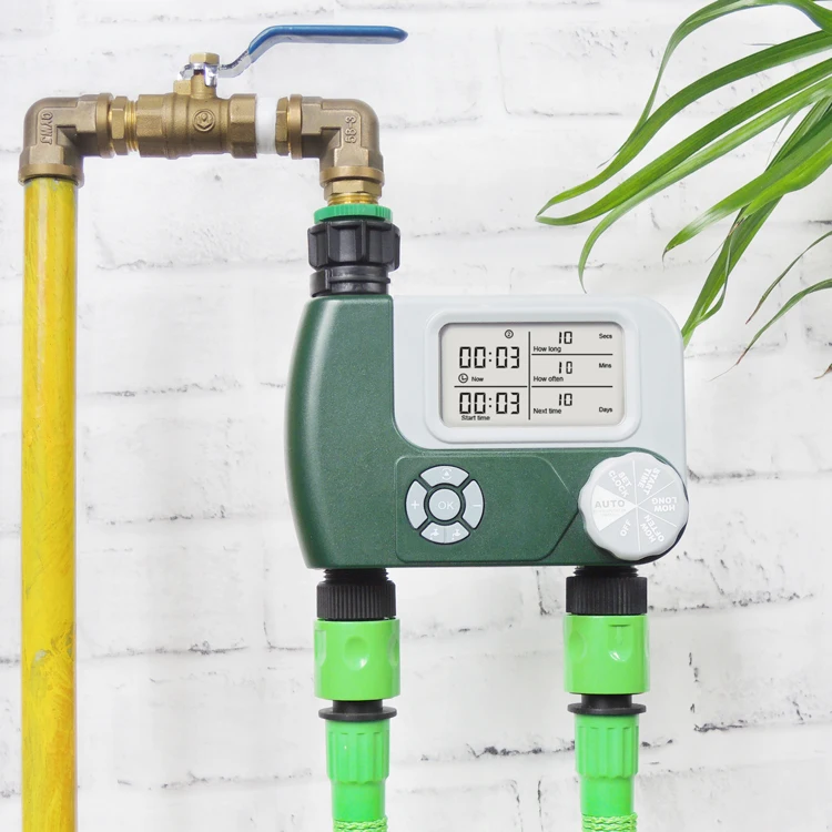 Boxi garden smart waterproof big screen green/grey 2 port 2 zone  dual automatic water timers for irrigation system