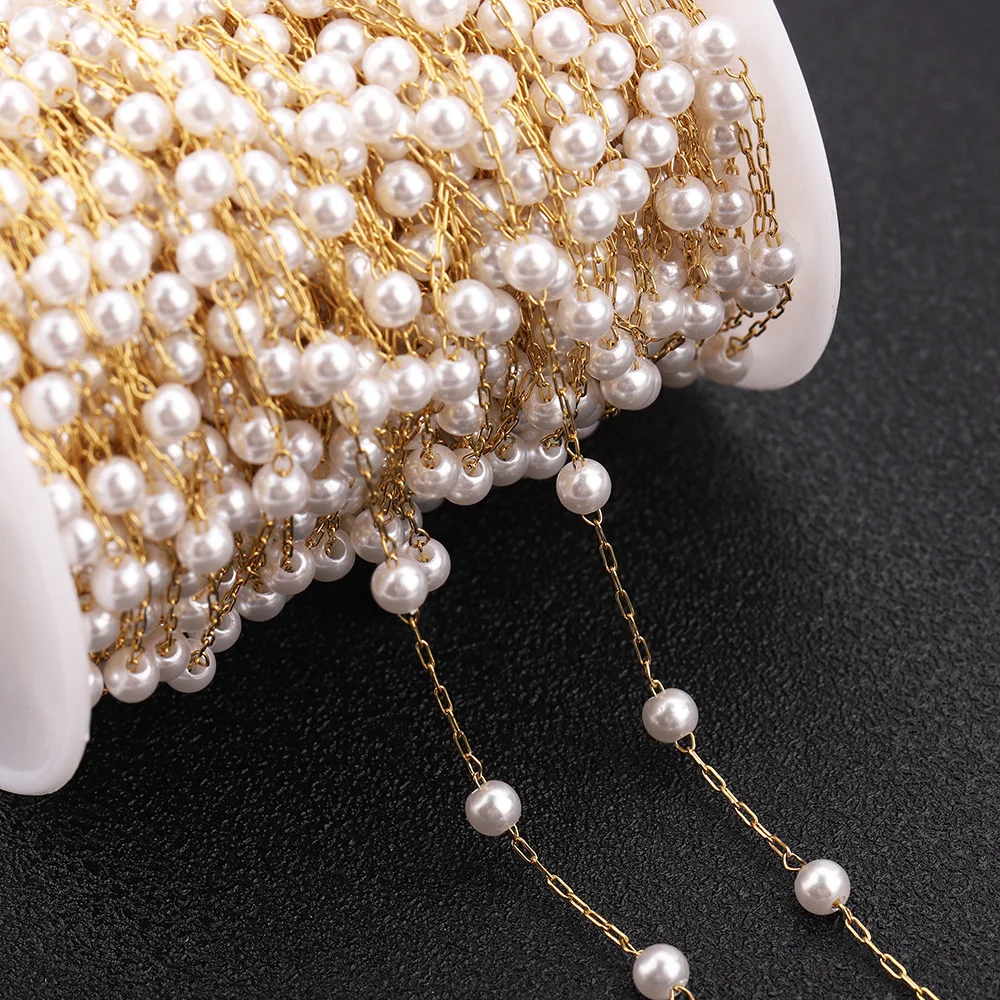 Fashion Roll Chain For Jewelry Making Gold Plated Jewelry For Women Stainless Steel Chain Bracelet Pearls
