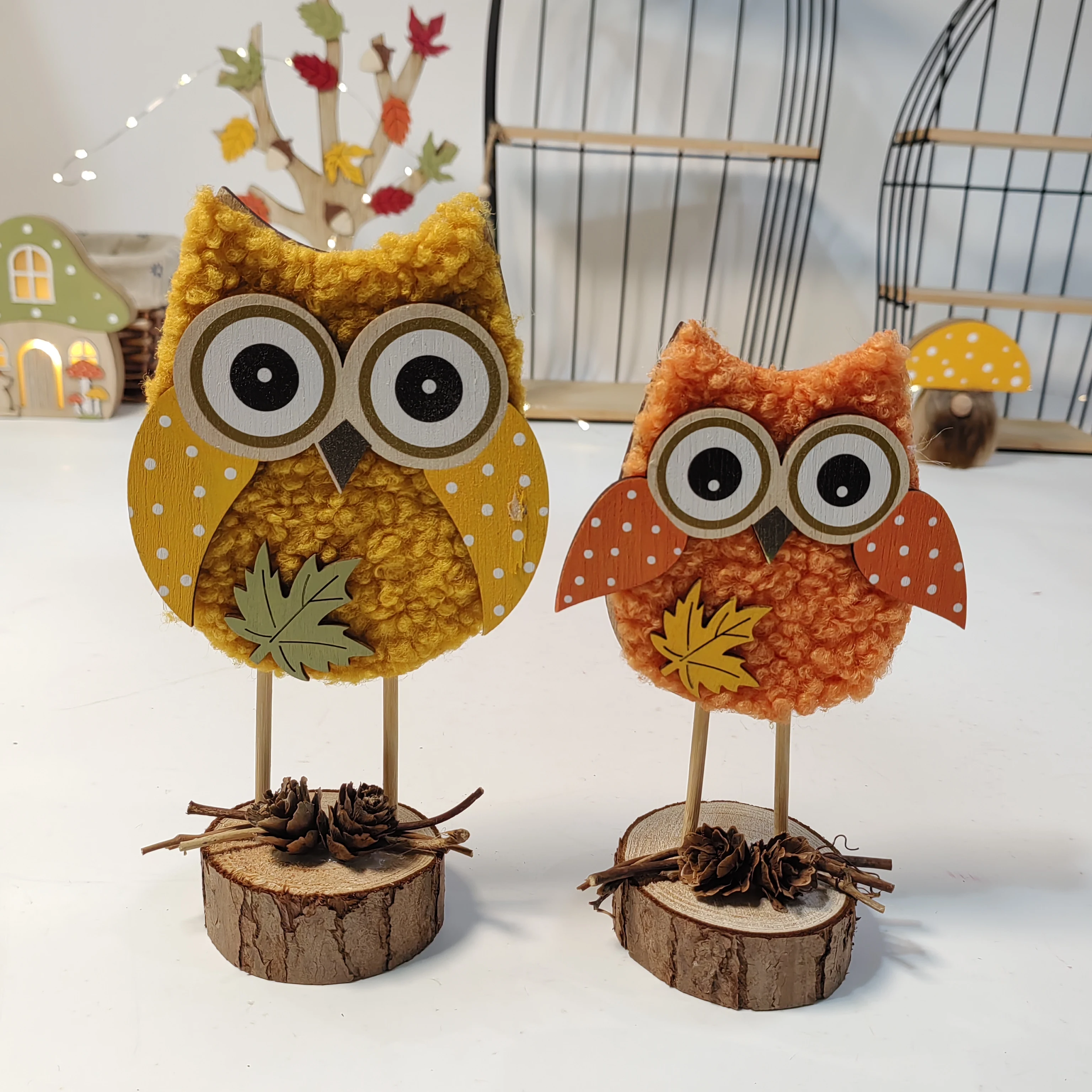 Wholesale Autumn and Harvest Festival Night Owl Ornaments Wooden Crafts for Home Decor Hanging Decoration for Fall Season