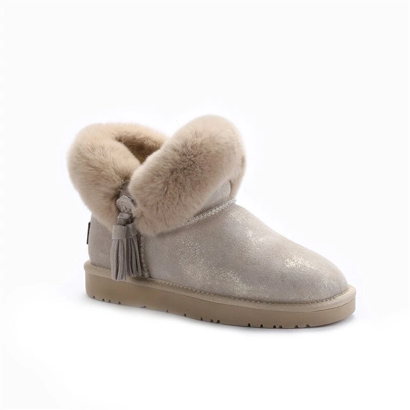 Lady autumn winter new rabbit hair shoe muzzle wool inside fringe snow boots