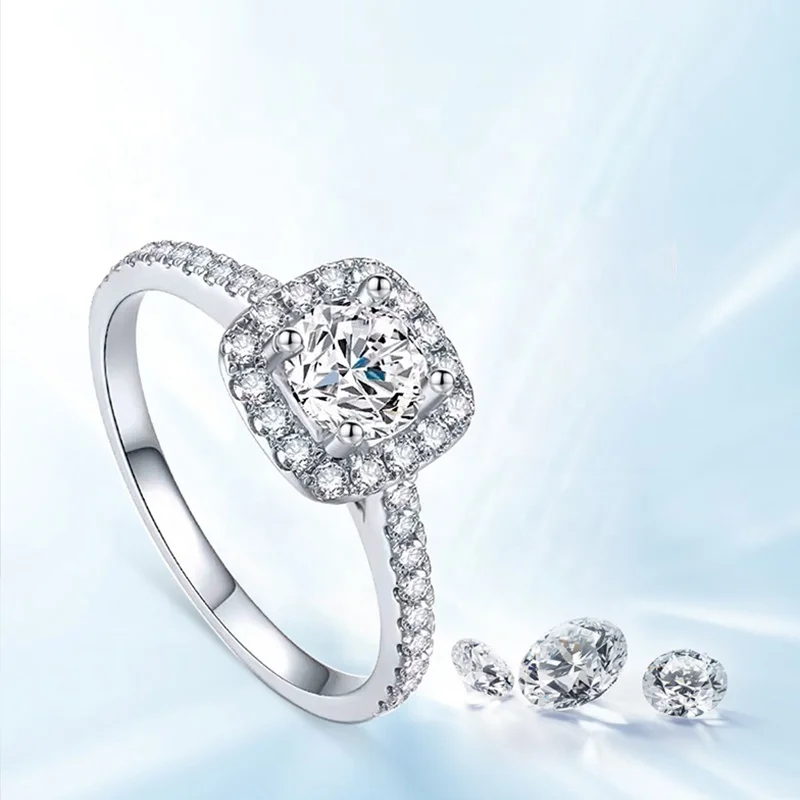 Moissanite Ring Jewelry 0.5-3CT Gemstone  Sterling Silver 925 Wholesale Manufacture Cheap Price Women Diamond Engagement Ring