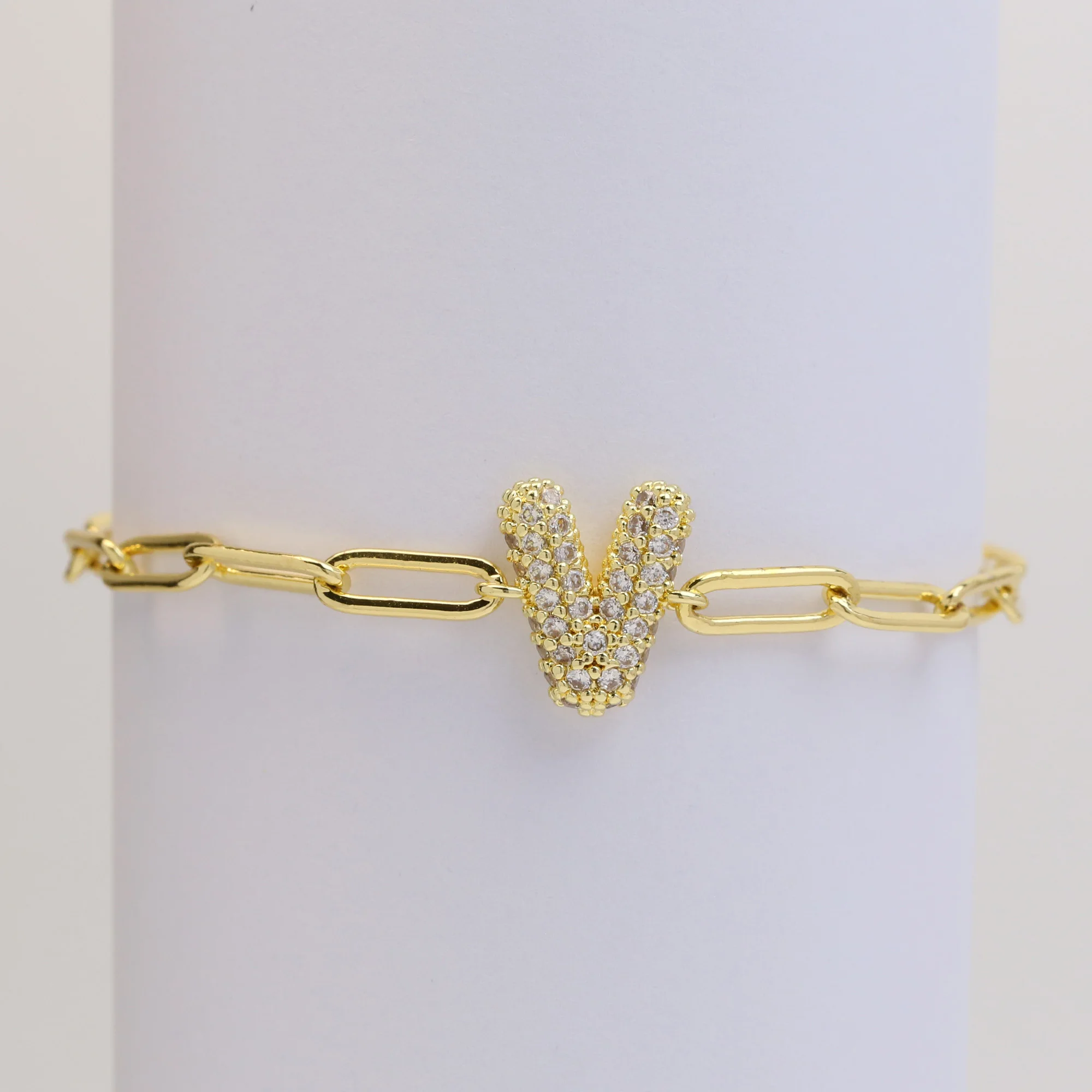 New Models Zircon Balloon Letter Chain Bracelets Gold Bubble Initial Paperclip Chain Bracelets for Women Teen Girls