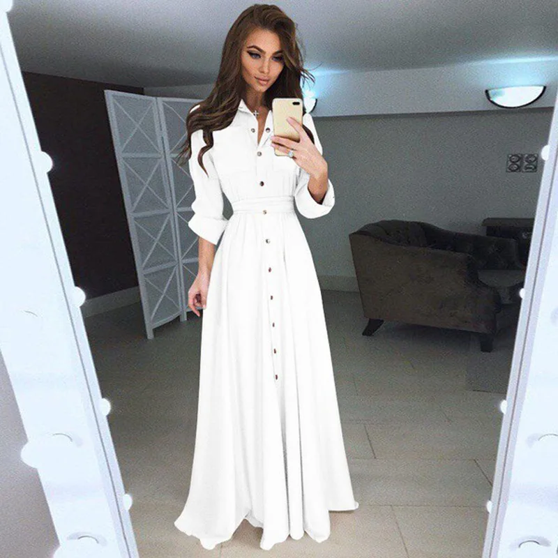 new arrivals Button Dress Shirt Long Sleeve Maxi shirt dresses women casual