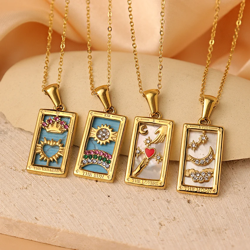 Vintage New Arrival Fine Jewelry PVD Gold Plated Stainless Steel Hand Heart Rainbow Star Moon Sun Necklace Women