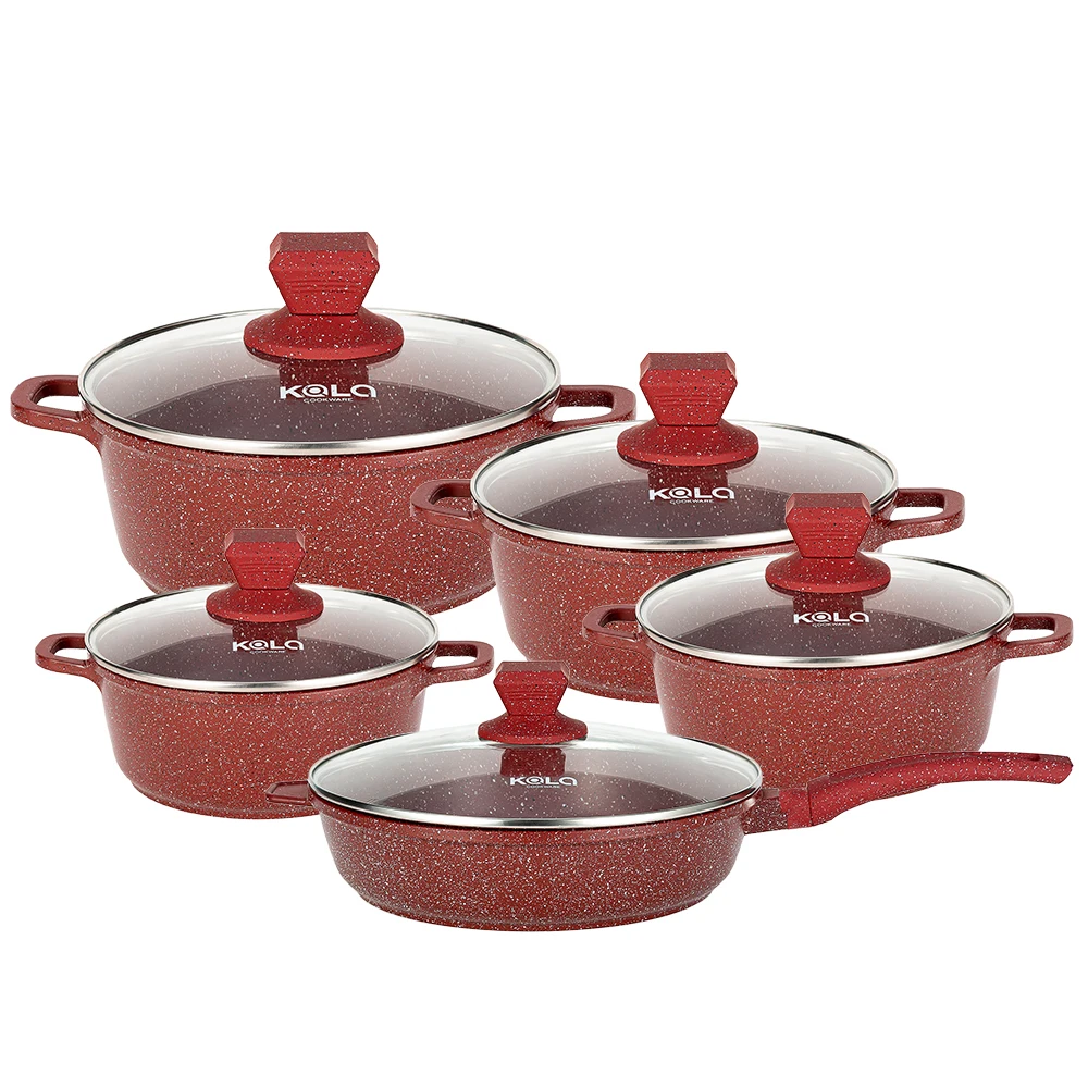 KALA 10pcs Pots and Pans Set Nonstick Healthy Kitchen Cookware Sets Induction Cooking Set Granite Stone Frying Pans (PFOA Free)
