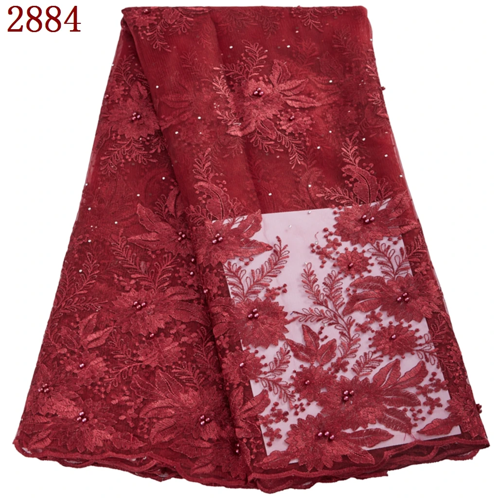 2884 African Lace Fabric 2022 Cheap Mesh Tulle Lace Hign Quality Nigerian Women Dress French Bead Tulle Lace For Party Sewing