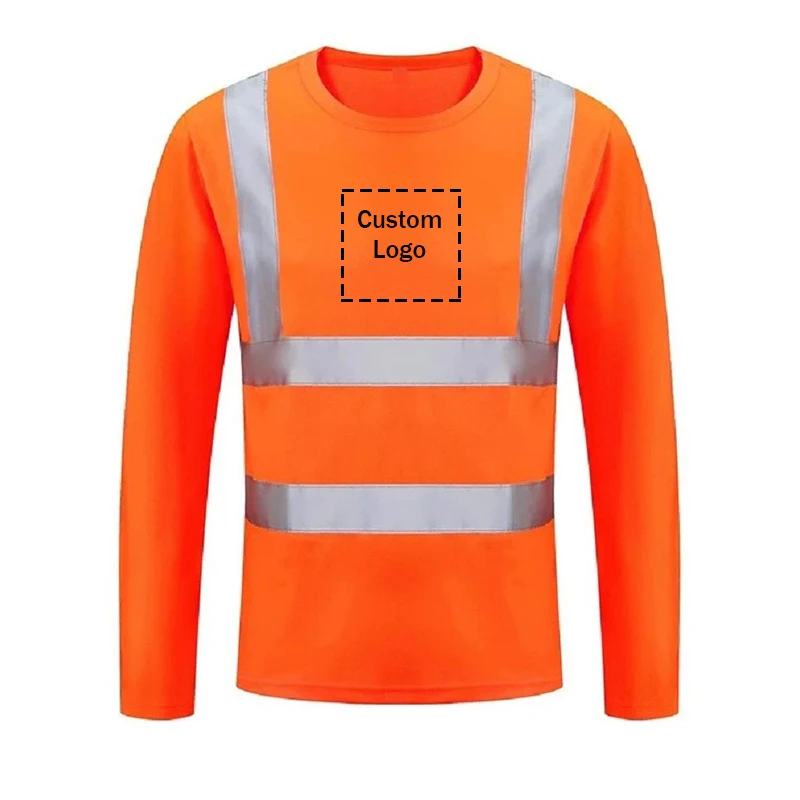 Quick Dry High Visibility T shirt Traffic Road work Top Reflective Shirt Safety Security Uniform Long Sleeve T shirt Custom Logo