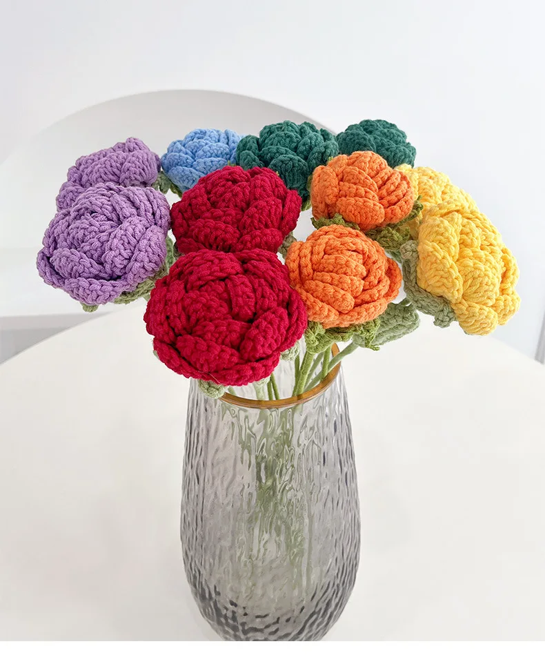 Charmkey Homemade Crochet Flower Hand Woven Flowers Immortal Flower Crochet Potted Plant Balcony Desktop Ornament