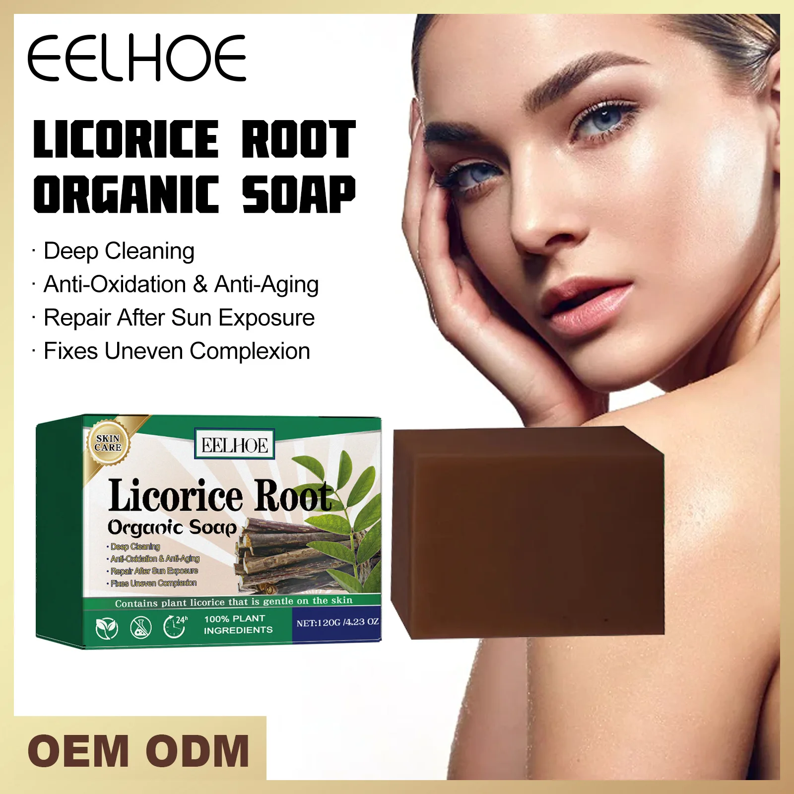 Wholesale EELHOE Antioxidant Anti-aging Repair Sunburn Brightening Even Skin Tone Deep Cleansing Licorice Root Organic Soap