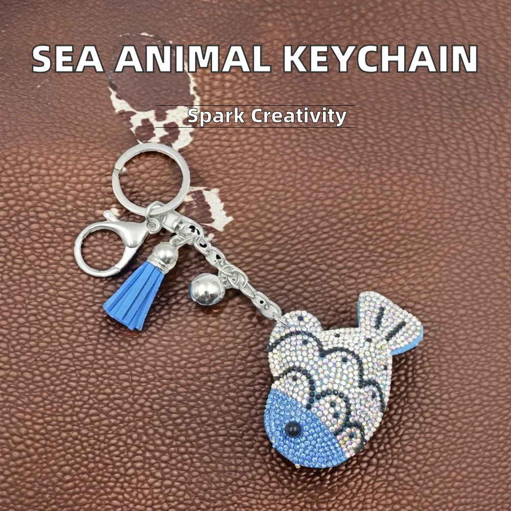 Alloy Sea Animal Keychain for Girls Bag and Gift colorful rhinestone small goldfish Koi pendant Exquisite keychain fringe