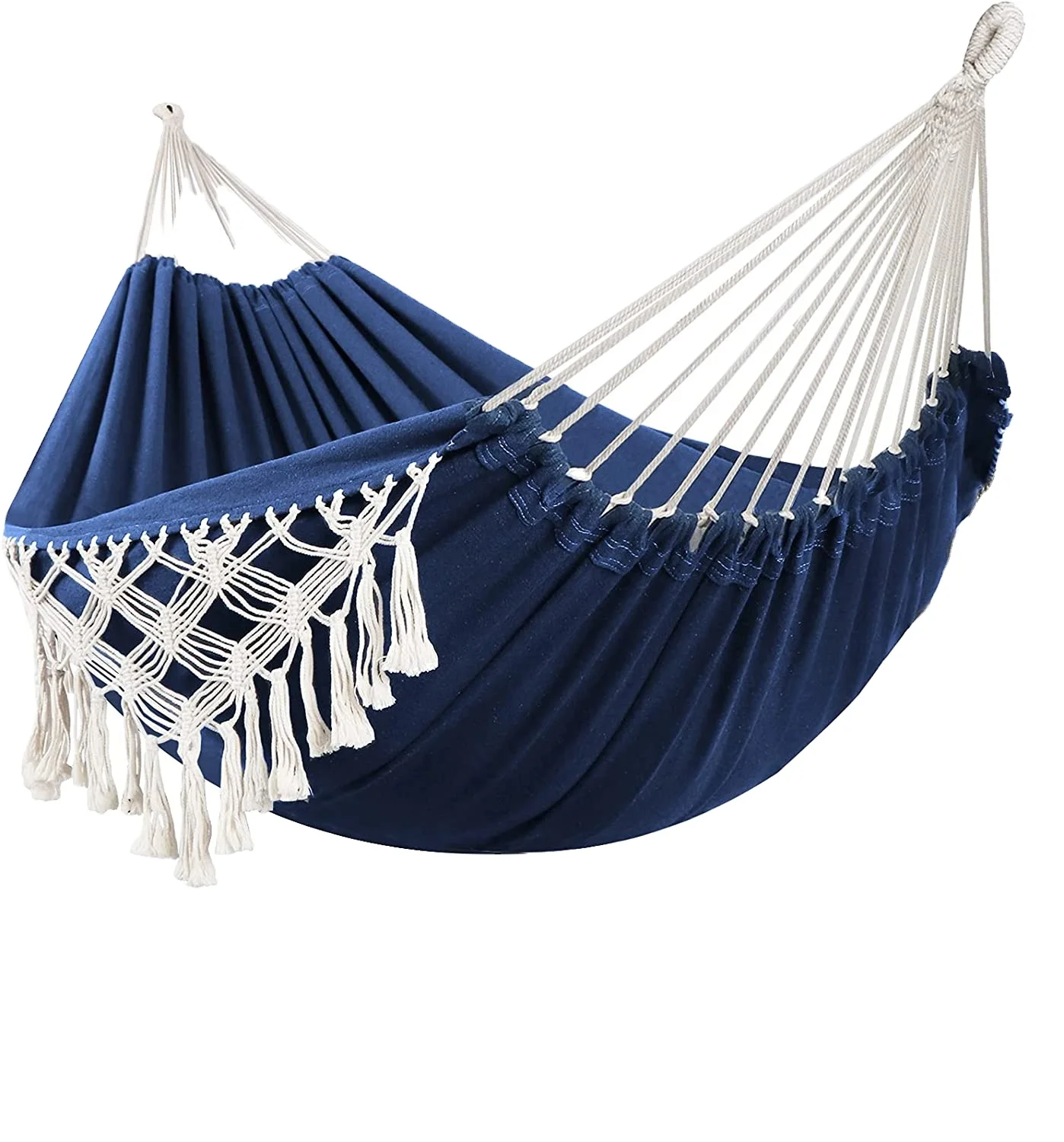Outdoor White Bohemian Camping Hammock Large Brazilian Fringed Double Deluxe Hammock Swing Bed With Carry Bag For Patio