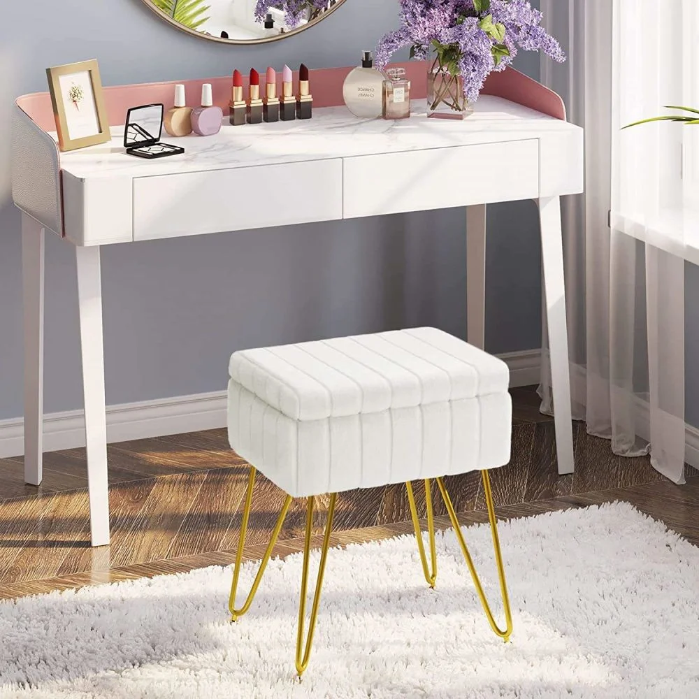 Wholesale  Home Furniture Wooden Stool Chair Pouf Round Seat Footstool white Velvet Ottoman