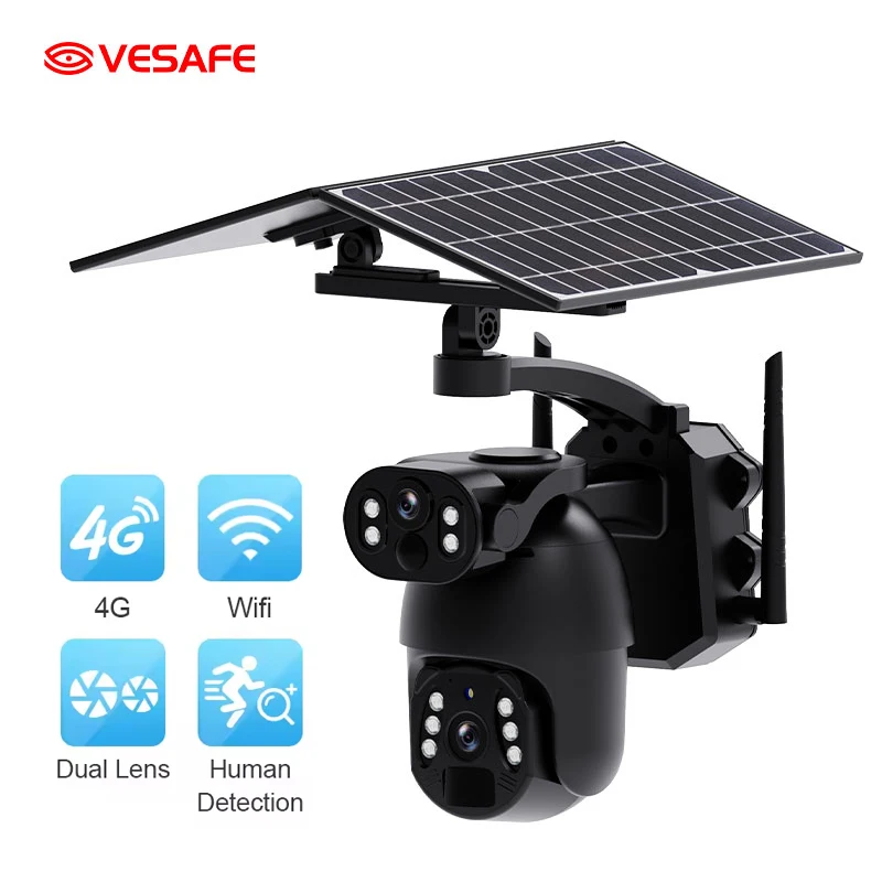 VESAFE Motion Detection Human Motion Tracking Night Vision Waterproof 6mp Hd 12w Solar Surveillance Camera